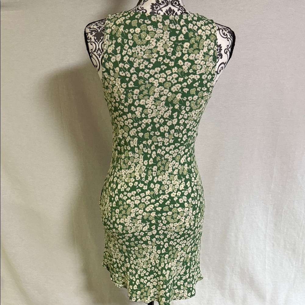 Reformation Calix Green &white Floral Mento pattern Mini Dress Ditsy Print - Picture 7 of 13